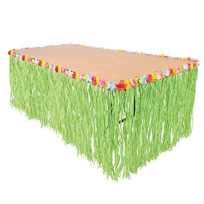 Summer Green Grass Hawaiian Table Skirt, 9-ft X6P6