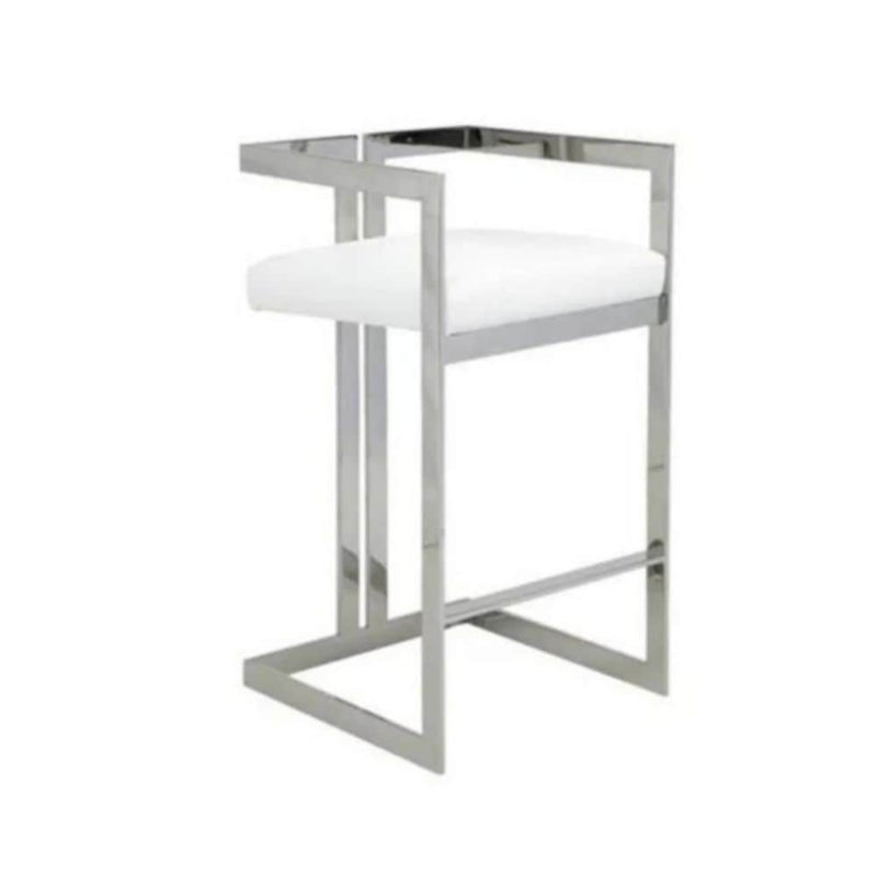 Me Home White Cushioned Harvey Stool with Silver Frame M8F3