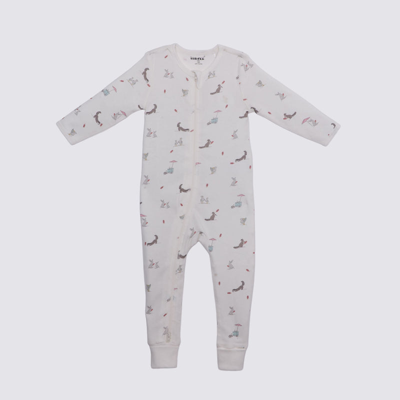 The Elk Baby Racoon Print Premium Organic Cotton Play and Grow Rib Foot Zippy, Various Sizes T9Z3