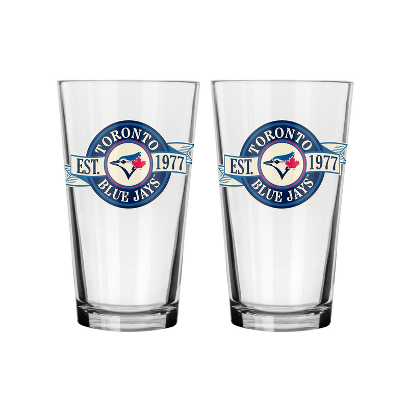 Toronto Blue Jays Pint Drinking Glass Set For Baseball Fans/Collectors, 16-oz, 2-pk U5T0
