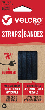 Adjustable Reusable Eco Pre-Cut Straps, Black, 5 x 0.3-in, 6-pk G0S5 - product image 1