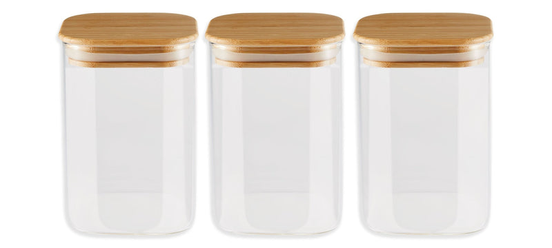 Square Glass Pantry Storage Container Set with Airtight Bamboo Lid, 3 Count Z8O2
