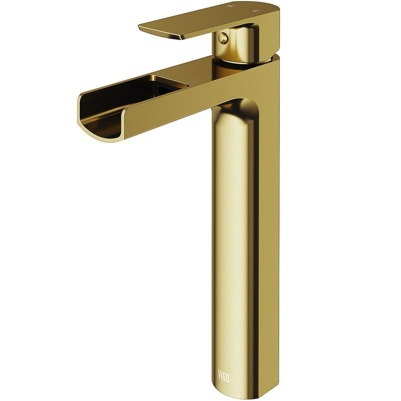 Amada Single Handle Vessel Sink Bathroom Faucet, Matte Brushed Gold C4O4