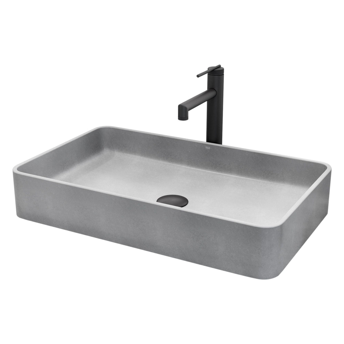 Basilica Gothic ConcretoStone Grey Bathroom Sink/Basin Set with Sterling Faucet and Rectangular Vessel D2F5 - product image 1