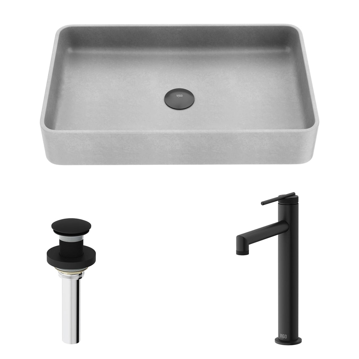 Basilica Gothic ConcretoStone Grey Bathroom Sink/Basin Set with Sterling Faucet and Rectangular Vessel M7U2 - product image 2