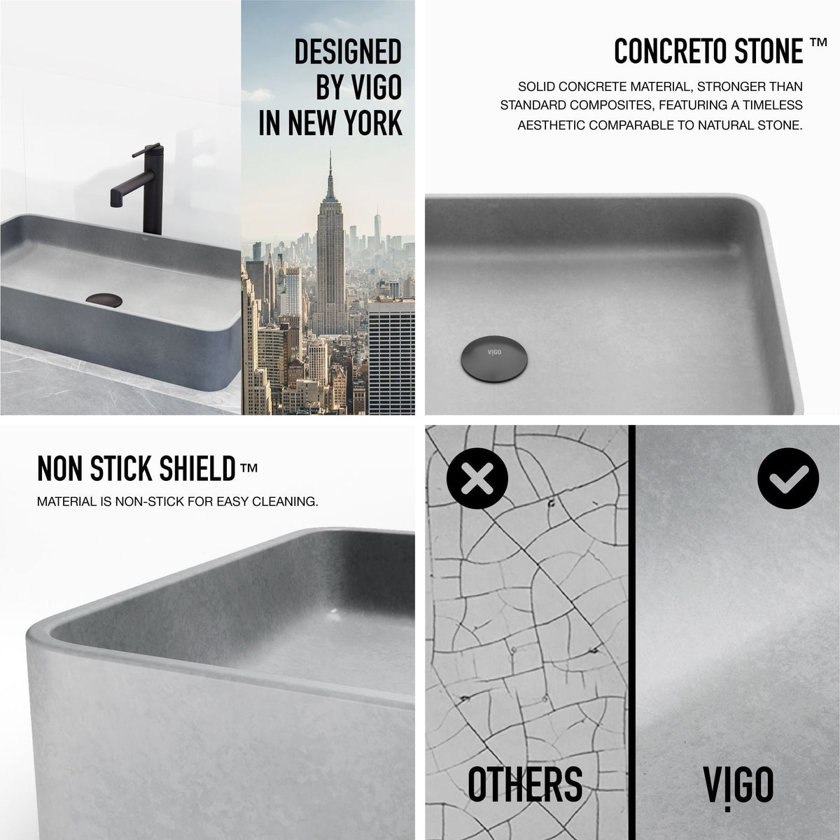Basilica Gothic ConcretoStone Grey Bathroom Sink/Basin Set with Sterling Faucet and Rectangular Vessel D2F5 - product image 4