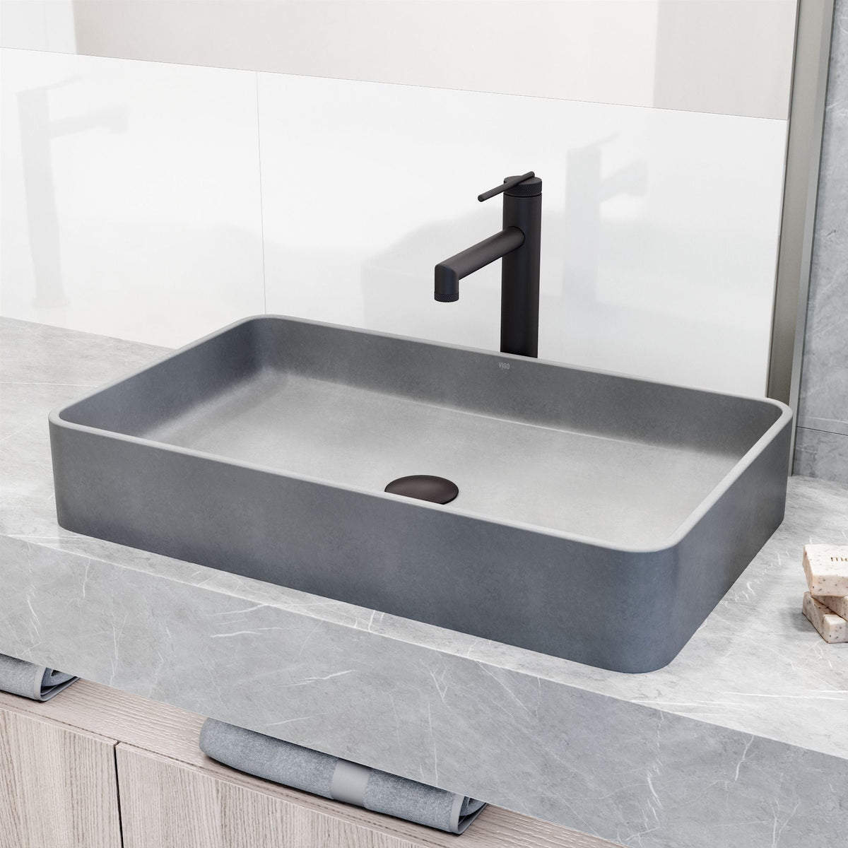 Basilica Gothic ConcretoStone Grey Bathroom Sink/Basin Set with Sterling Faucet and Rectangular Vessel M7U2 - product image 7