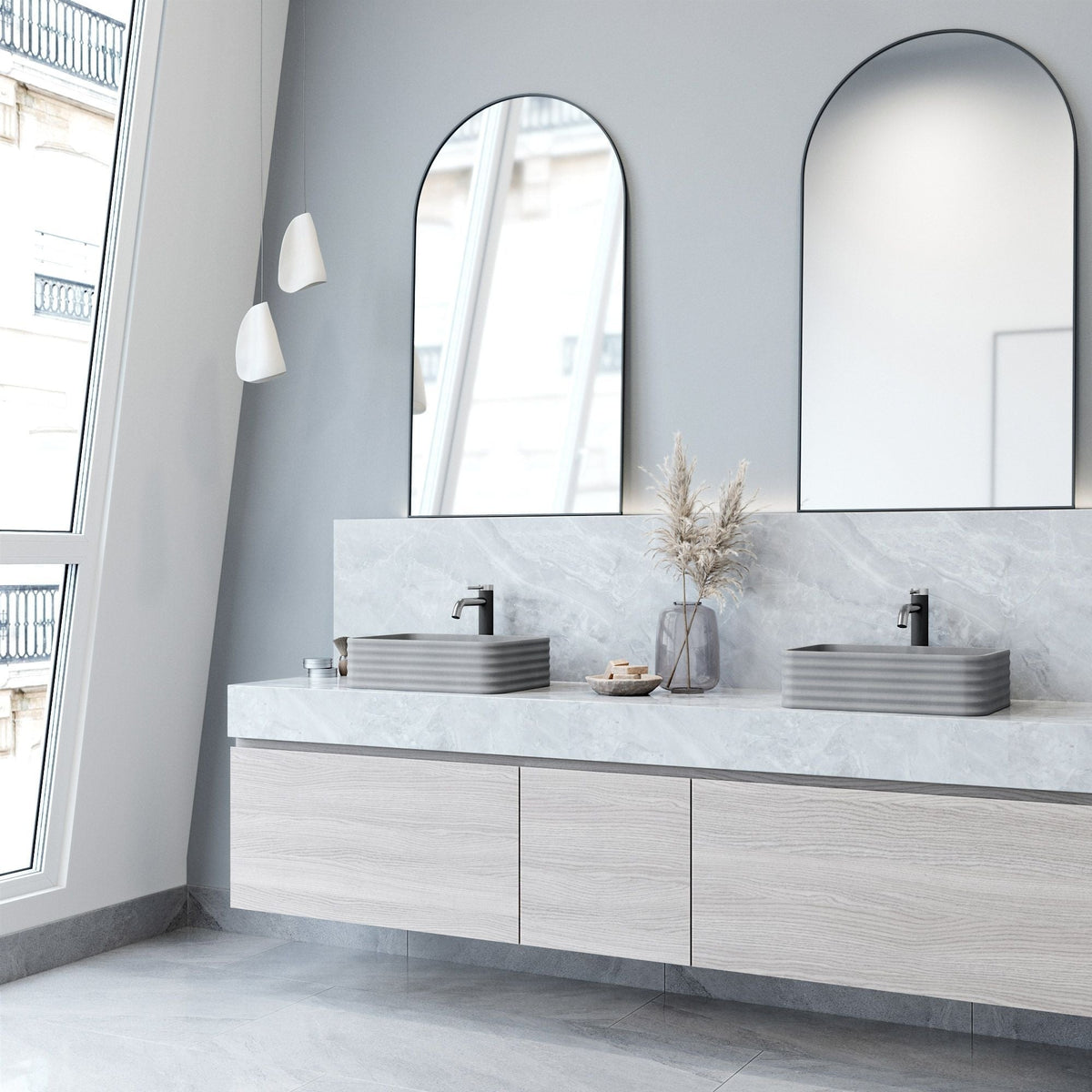 Cadman ConcretoStone 18-in Deep Grey Bathroom Sink/Basin with Rectangular Fluted Vessel M1K5 - product image 4