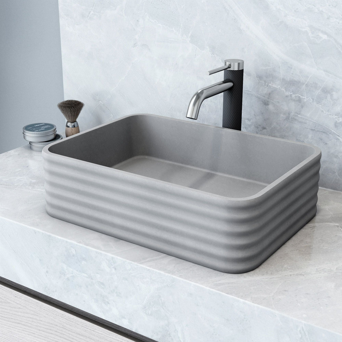 Cadman ConcretoStone 18-in Deep Grey Bathroom Sink/Basin with Rectangular Fluted Vessel M1K5 - product image 5