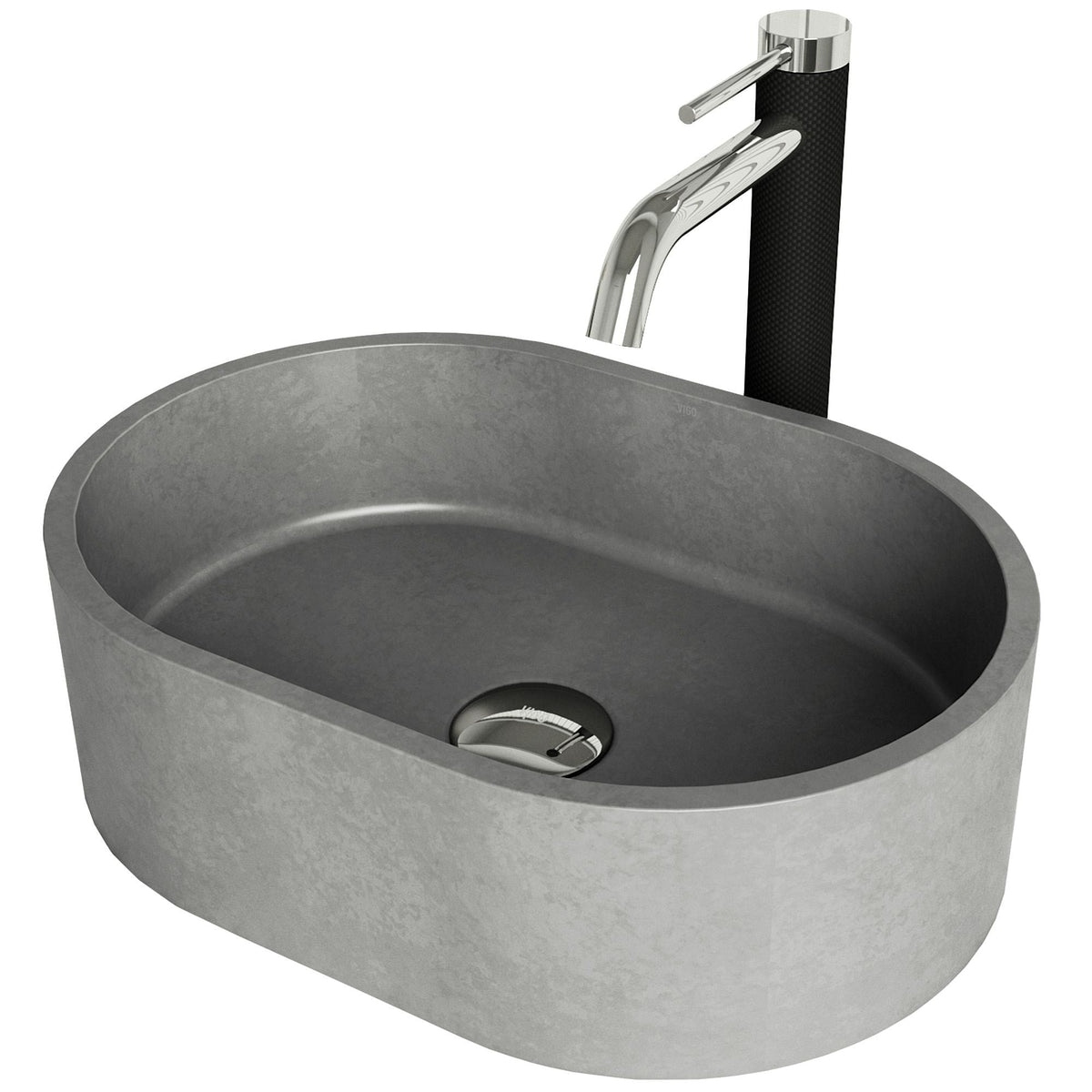 Giralda Gothic ConcretoStone Grey Bathroom Sink/Basin Set with Lexington Faucet and Oval Composite Vessel S6E4 - product image 1