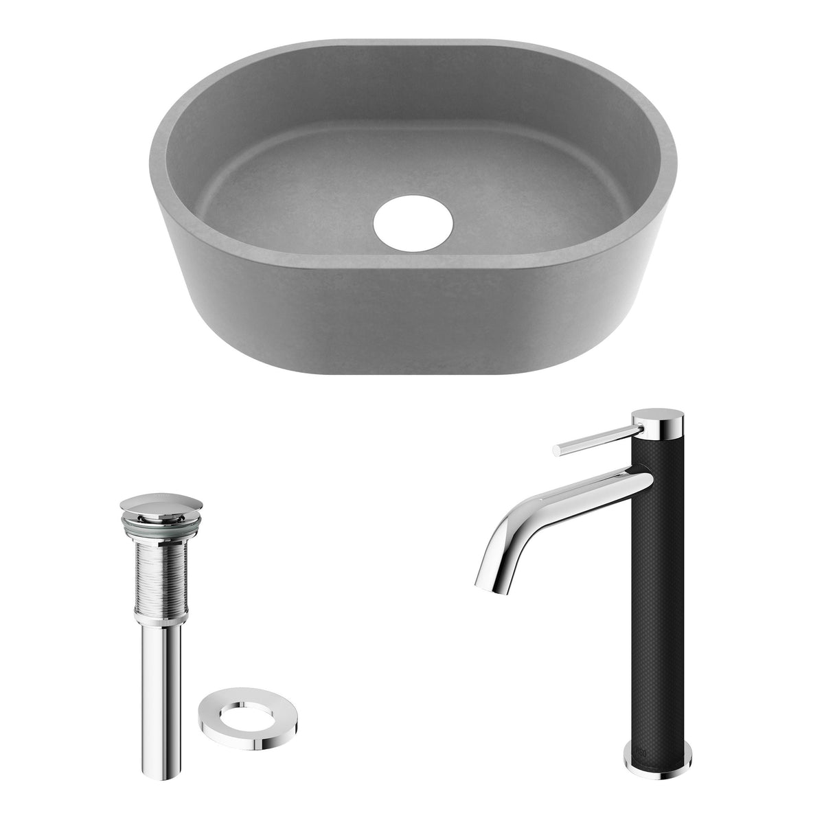 Giralda Gothic ConcretoStone Grey Bathroom Sink/Basin Set with Lexington Faucet and Oval Composite Vessel S6E4 - product image 2