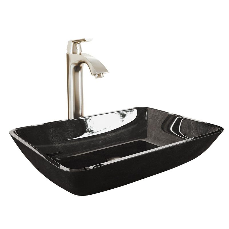 Glass Grey Onyx Bathroom Sink/Basin Set with Linus Faucet and Rectangular Vessel K7E0