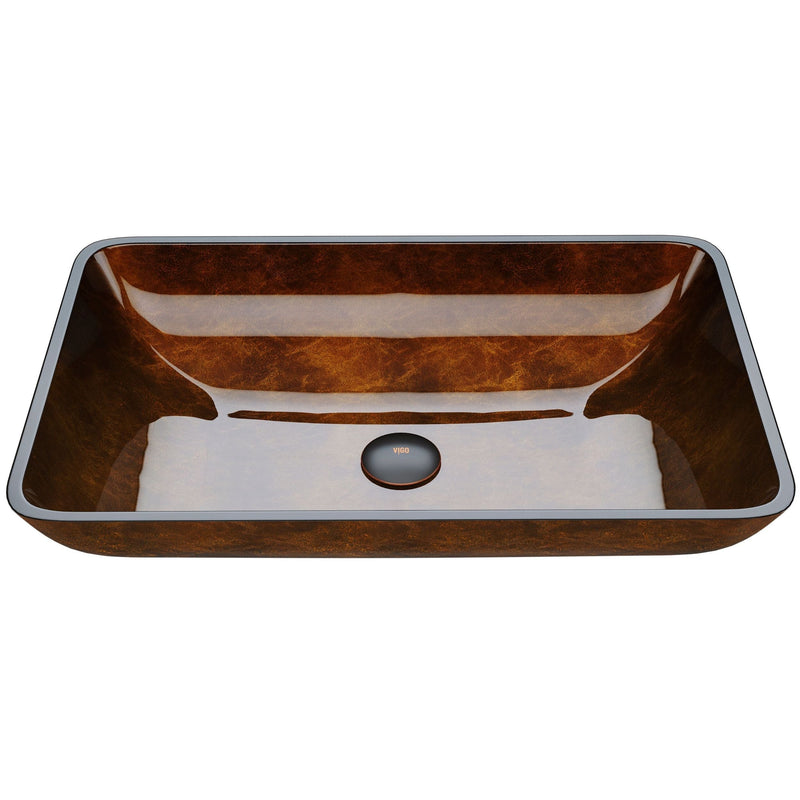 Glass Rectangular Vessel Bathroom Sink/Basin with Rounded Edges & Deep Bowl, Russet M5U2