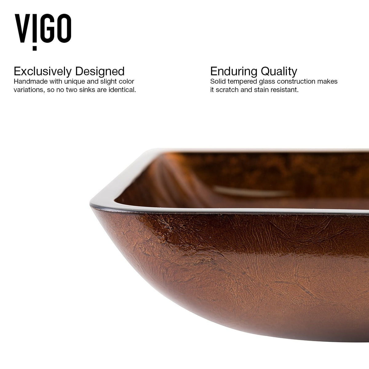 Glass Rectangular Vessel Bathroom Sink/Basin with Rounded Edges & Deep Bowl, Russet M5U2 - product image 4