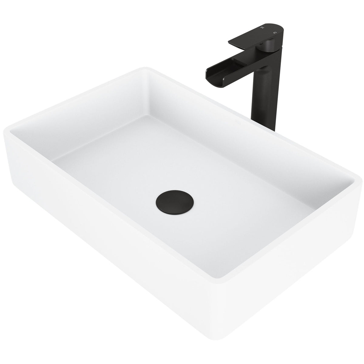 Magnolia MatteStone White Bathroom Sink/Basin Set with Amada Faucet and Rectangular Composite Vessel S0G8 - product image 1