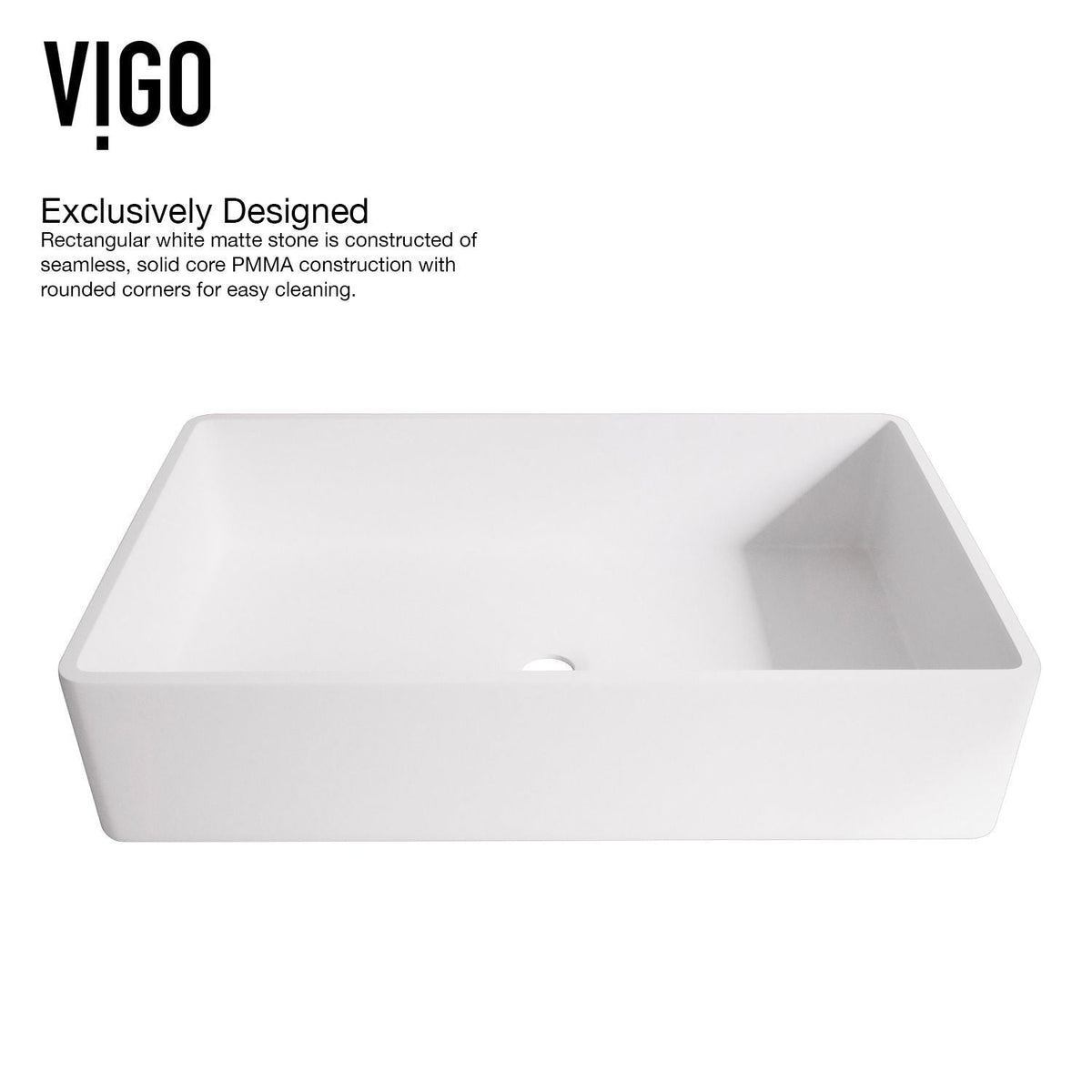 Magnolia MatteStone White Bathroom Sink/Basin Set with Amada Faucet and Rectangular Composite Vessel S0G8 - product image 4