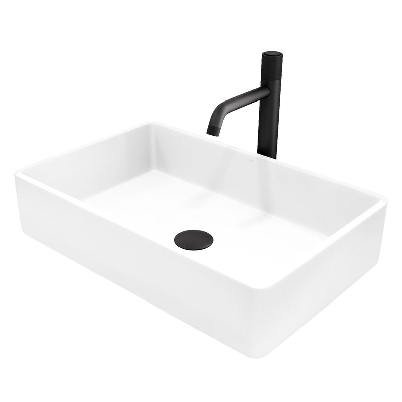 Magnolia MatteStone White Bathroom Sink/Basin Set with Apollo Faucet and Rectangular Composite Vessel Y2C6