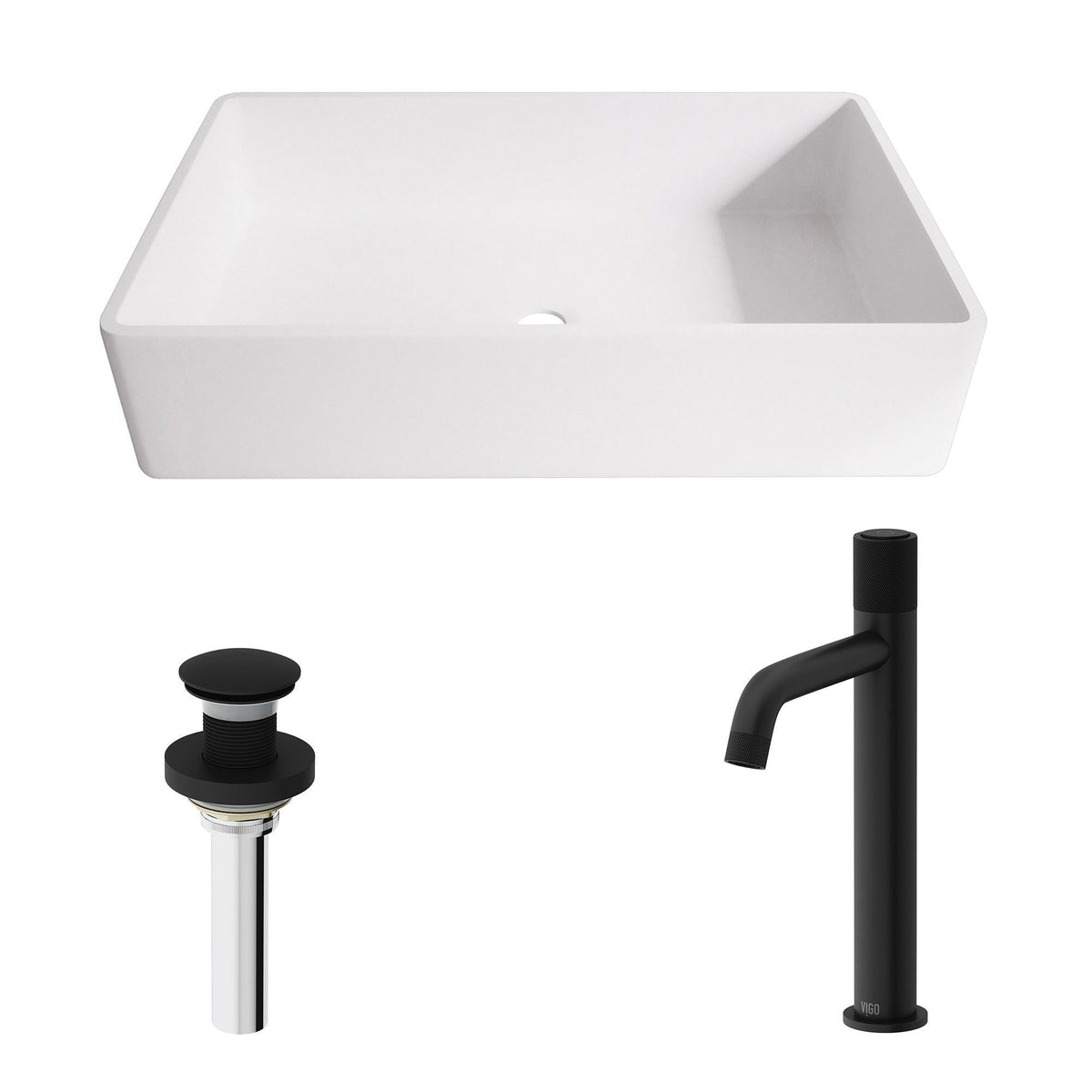 Magnolia MatteStone White Bathroom Sink/Basin Set with Apollo Faucet and Rectangular Composite Vessel Y2C6 - product image 2
