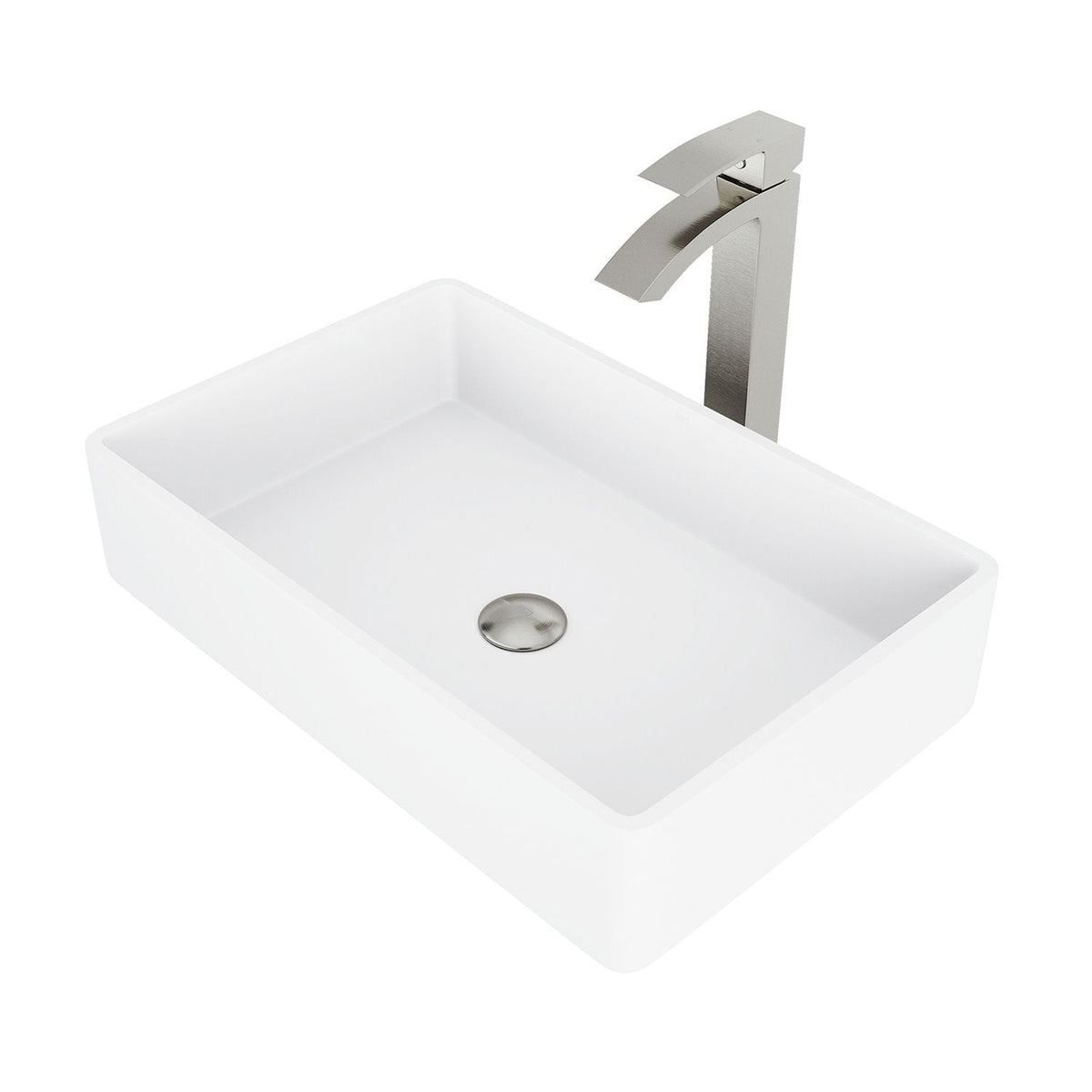 Magnolia MatteStone White Bathroom Sink/Basin Set with Duris Faucet and Rectangular Composite Vessel Y9B6 - product image 1