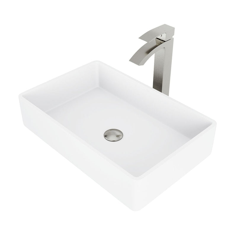 Magnolia MatteStone White Bathroom Sink/Basin Set with Duris Faucet and Rectangular Composite Vessel Y9B6