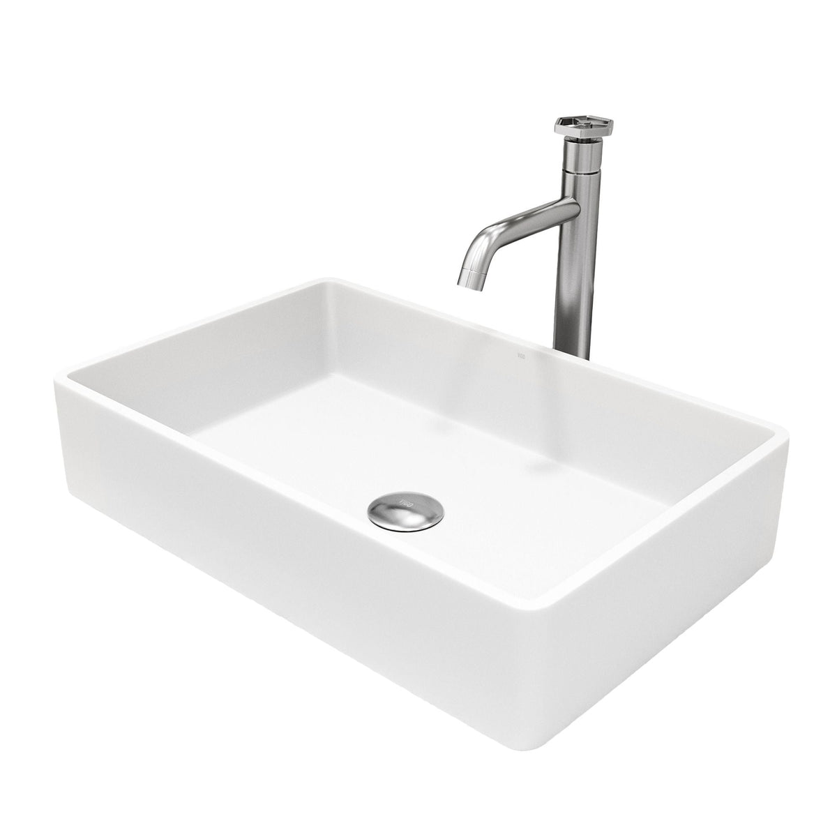 Magnolia MatteStone White Bathroom Sink/Basin Set with Ruxton Faucet and Rectangular Composite Vessel Q3H3 - product image 1