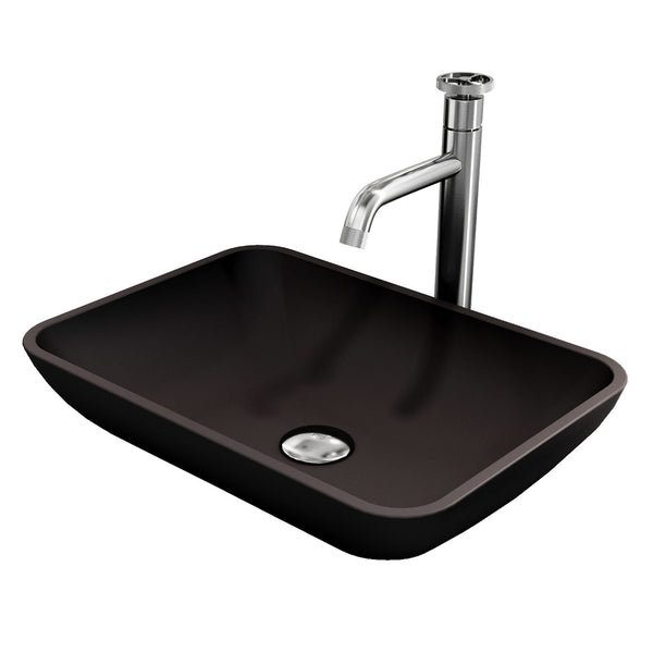 Sottile MatteShell Matte Black Bathroom Sink/Basin Set with Cass Faucet and Glass Rectangular Vessel G8W0