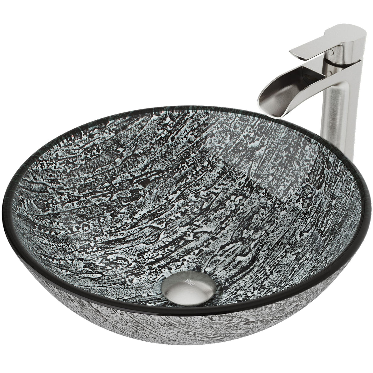 Titanium Glass Slate Grey Bathroom Sink/Basin Set with Niko Faucet and Round Vessel D5R0 - product image 1