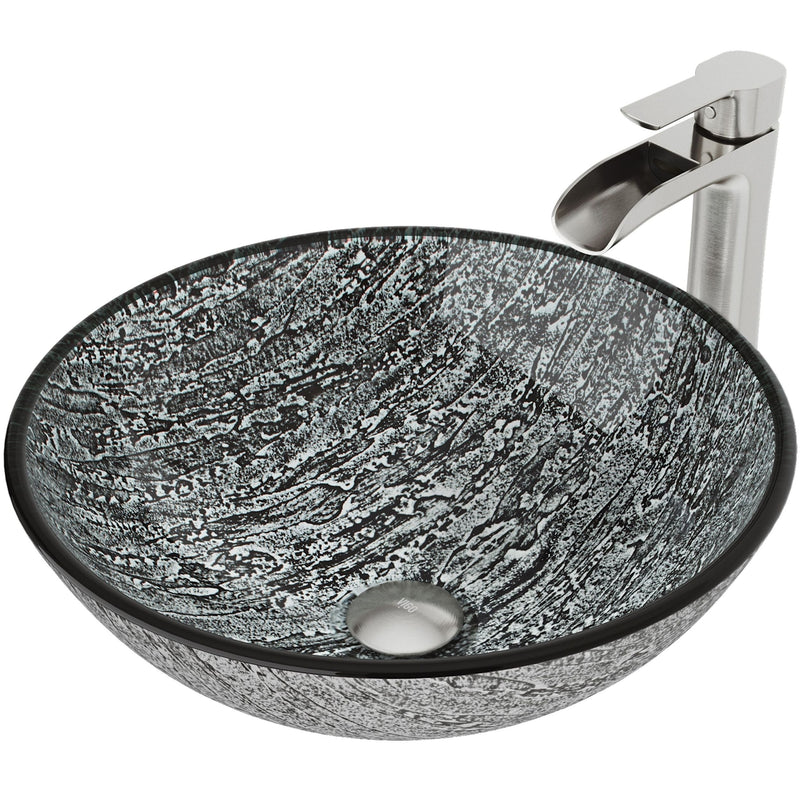 Titanium Glass Slate Grey Bathroom Sink/Basin Set with Niko Faucet and Round Vessel H1Q5