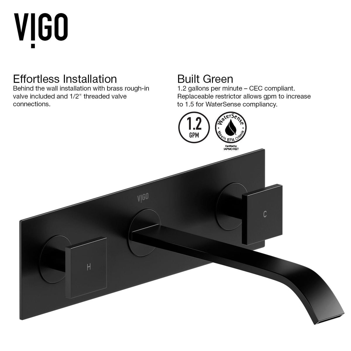 Titus Wall Mount Dual Handle Bathroom Sink Faucet, Eco-Friendly 1.2 GPM Flow Rate, Matte Black H0K4 - product image 4