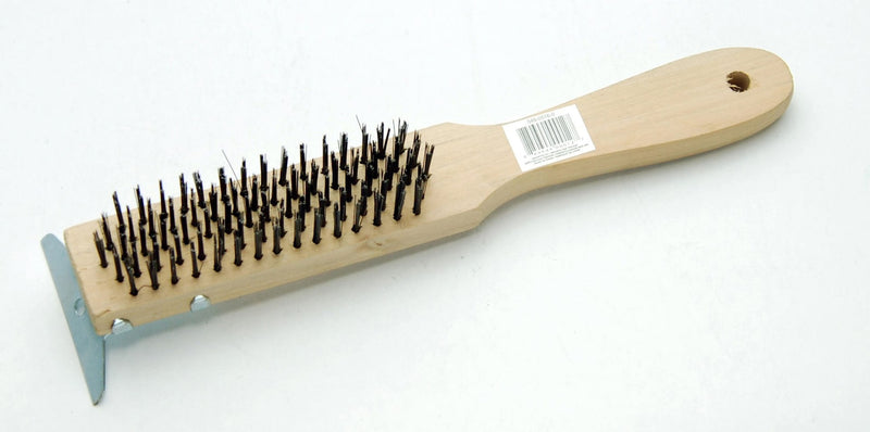 Wooden 5-Row Carbon Steel Wire Brush with Metal Scraper, Cleans/Removes Paint, Rust & Dirt N0X4